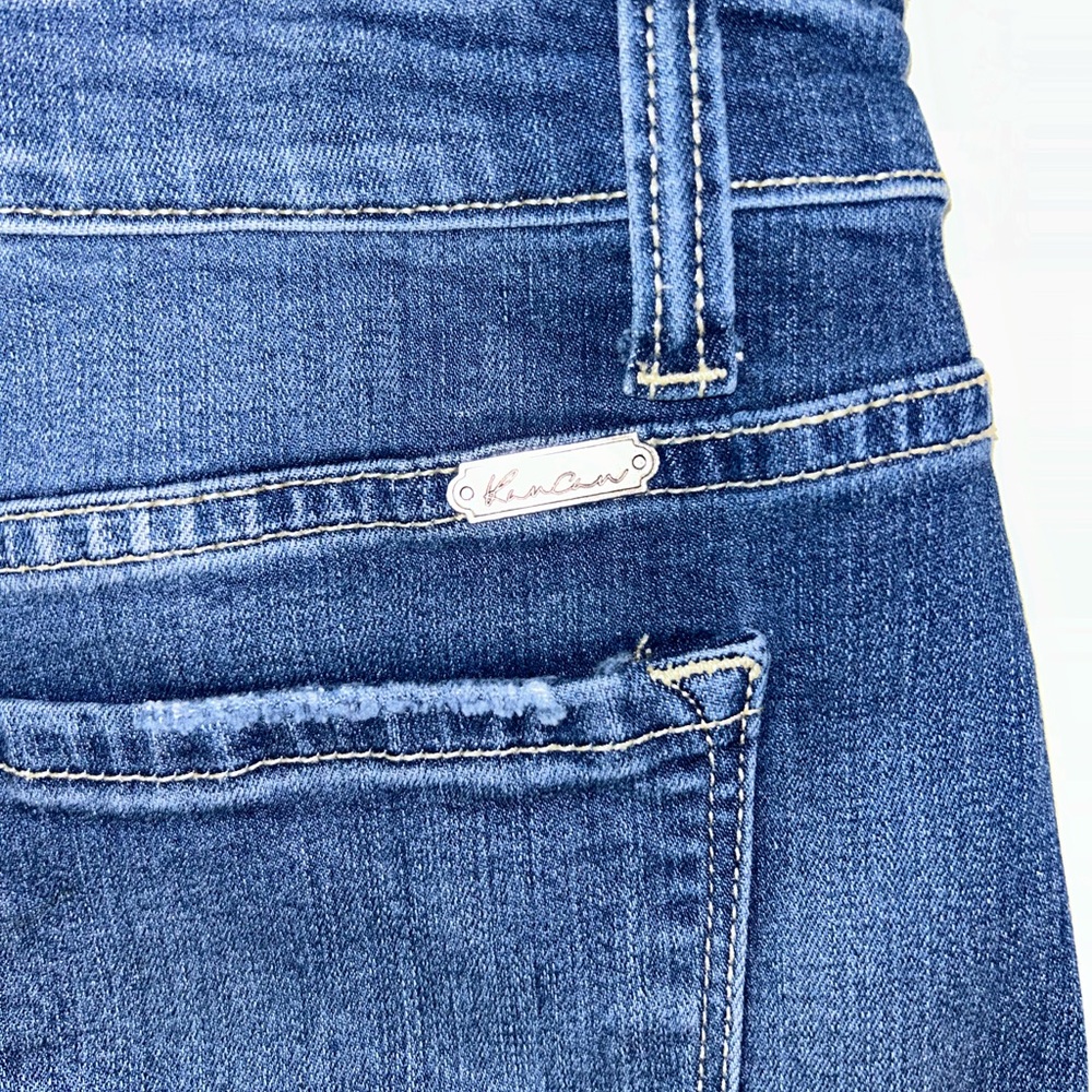 KanCan distressed raw hem‎ medium wash rear split jean mini skirt size Medium - Picture 8 of 13